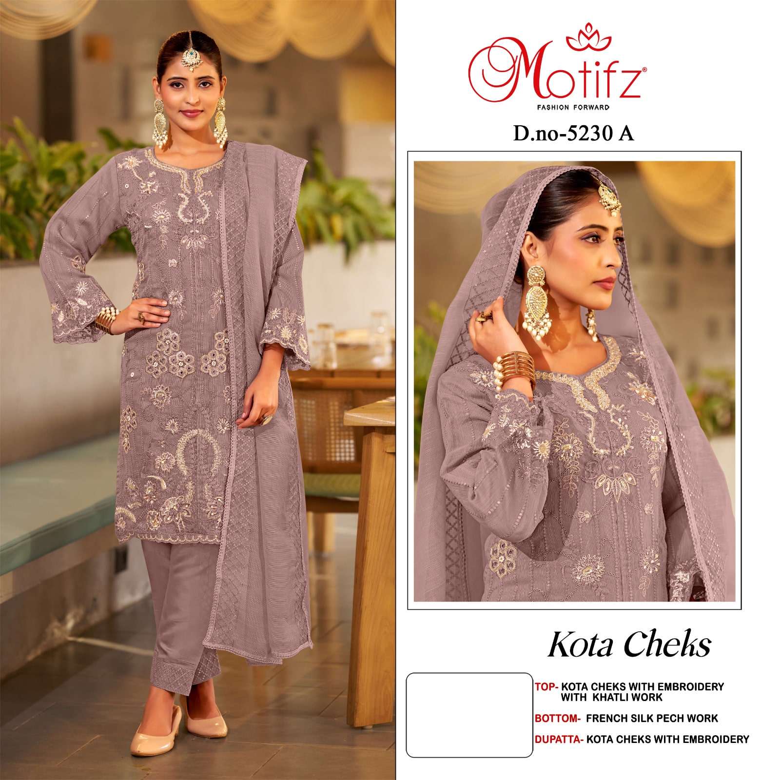 MOTIFZ 5230 A TO D SERIES KOTA CHEKS EMBROIDERY DRESSES-00201
