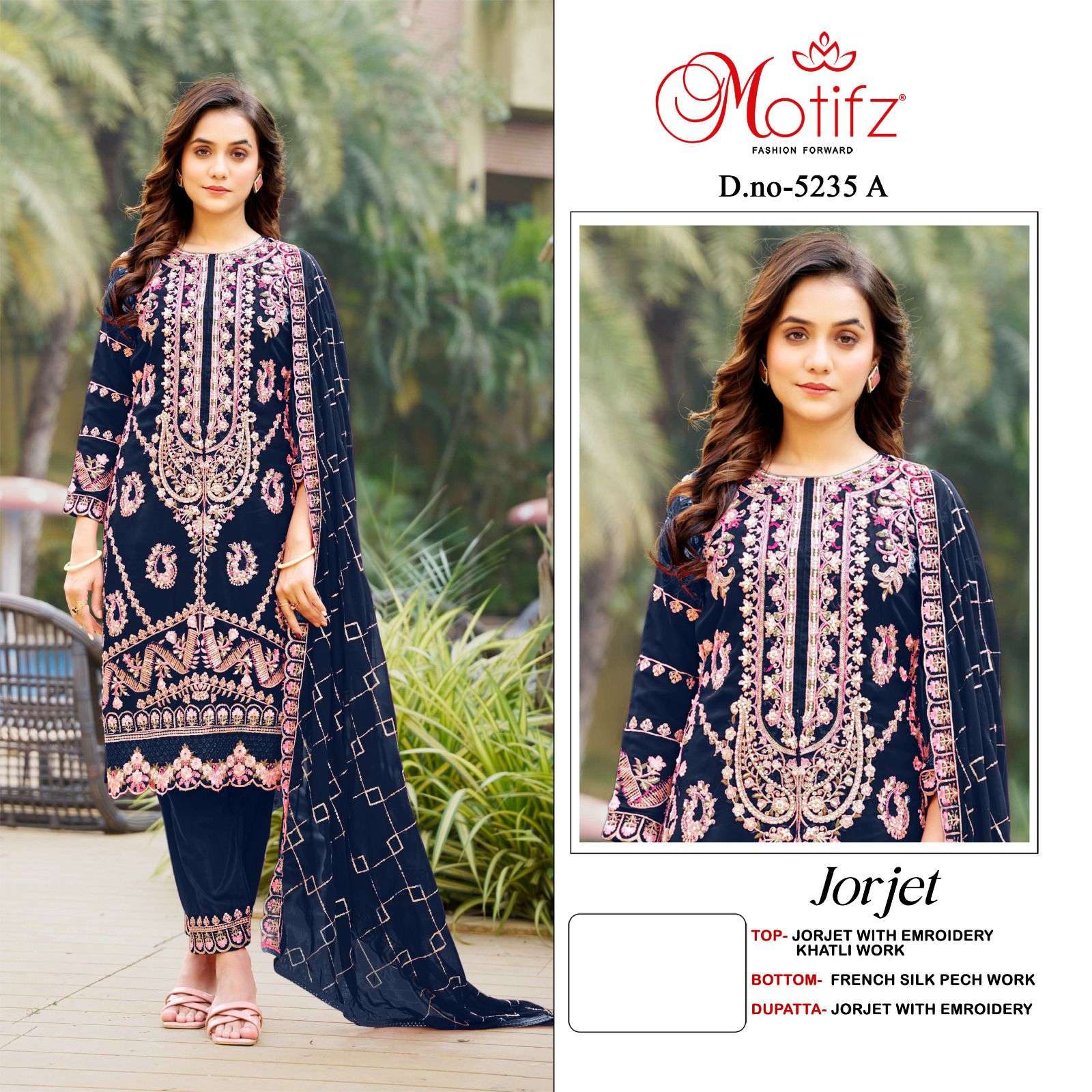 MOTIFZ 5235 A TO D SERIES GEORGETTE EMBROIDERY PAKISATNI DRESSES-00201