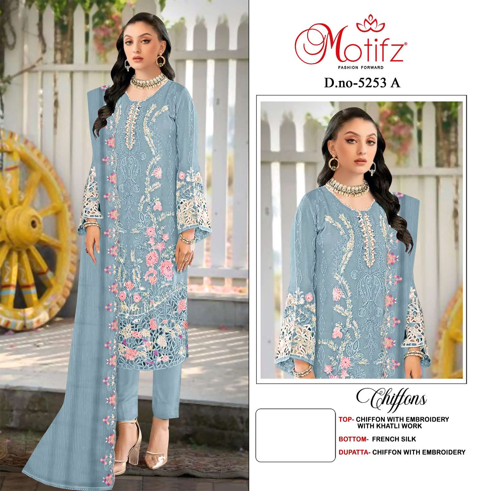 MOTIFZ 5253 A TO D SERIES CHIFFON EMBROIDERY PAKISATNI DRESSES-00201