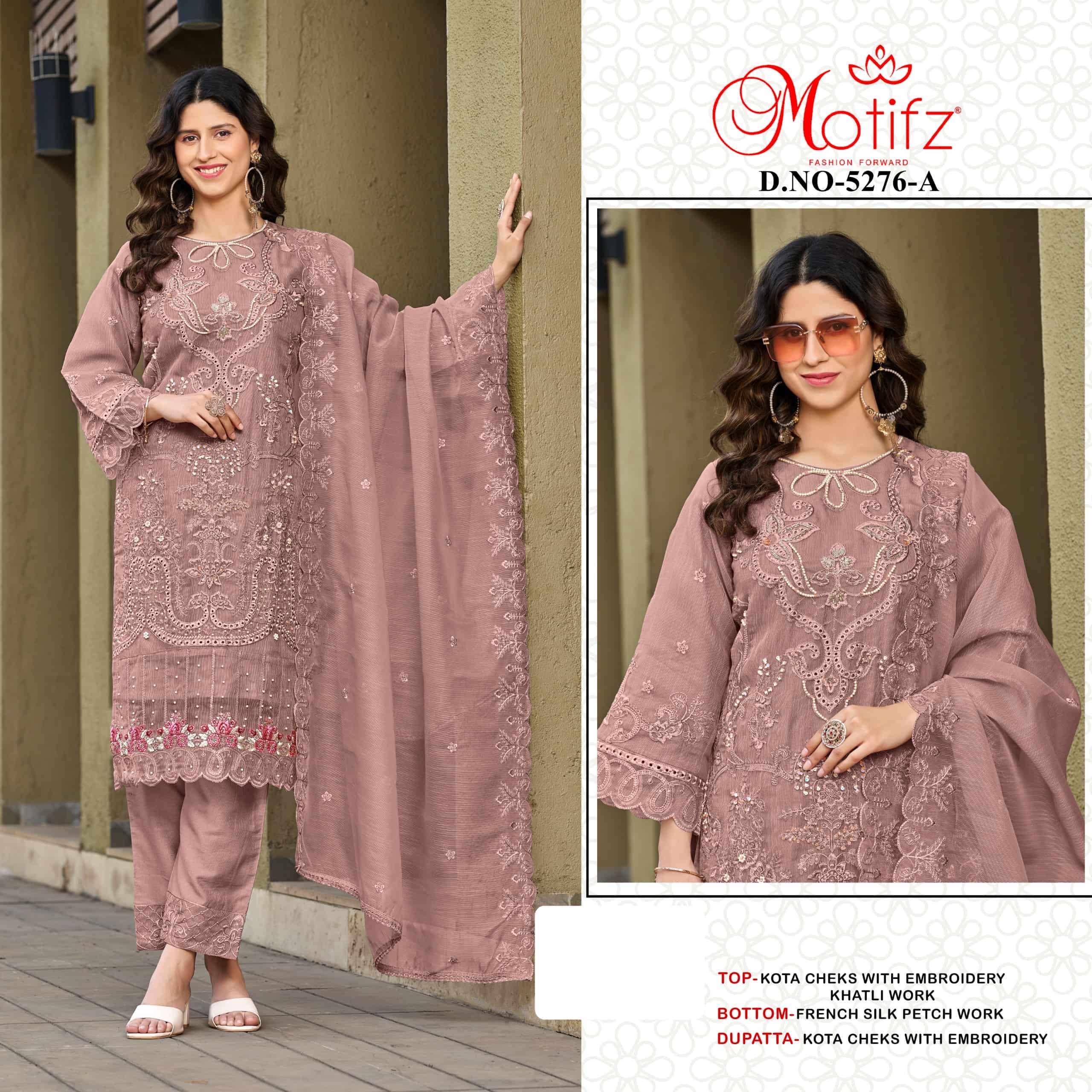 MOTIFZ 5276 A TO D SERIES KOTA CHECKS EMBROIDERY DRESSES-00201