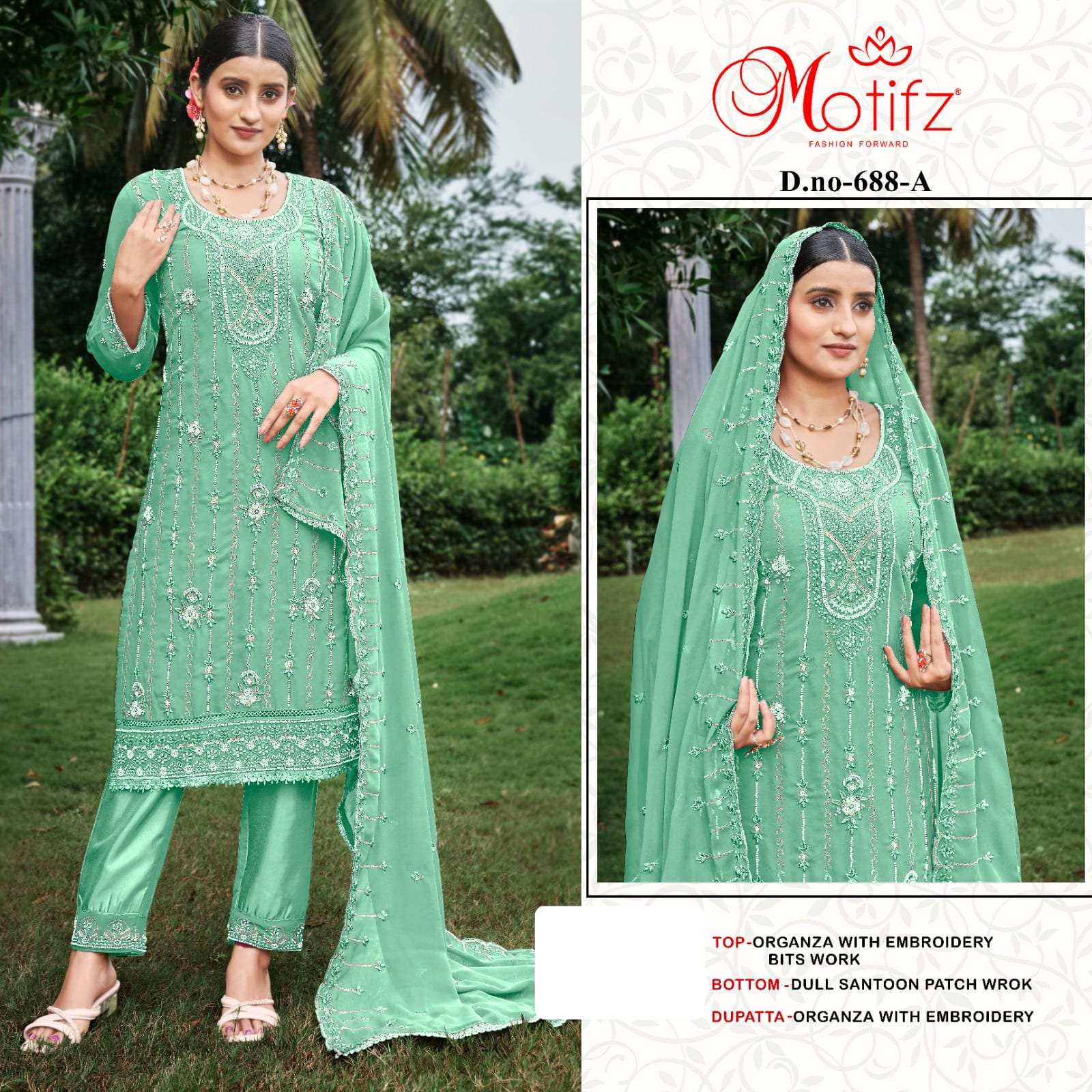 MOTIFZ 688 A TO D SERIES ORGANZA EMBROIDERY PAKISATNI DRESSES-00201