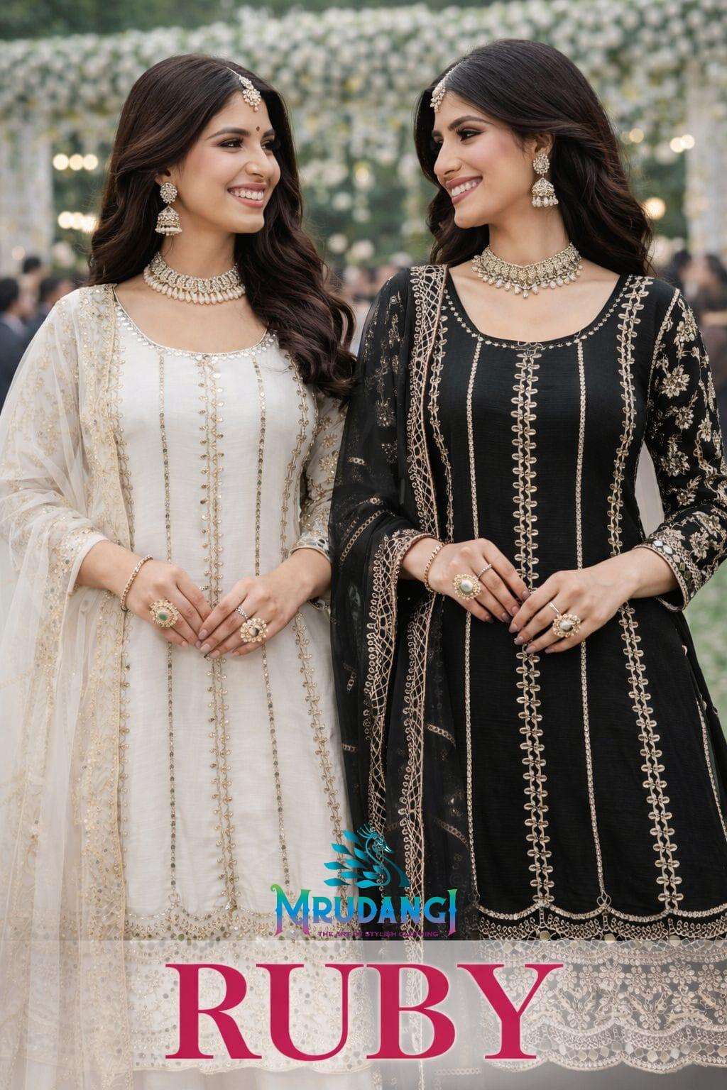 MRUDANGI RUBY CHINON EMBROIDERY SHARARA SUITS - 00095