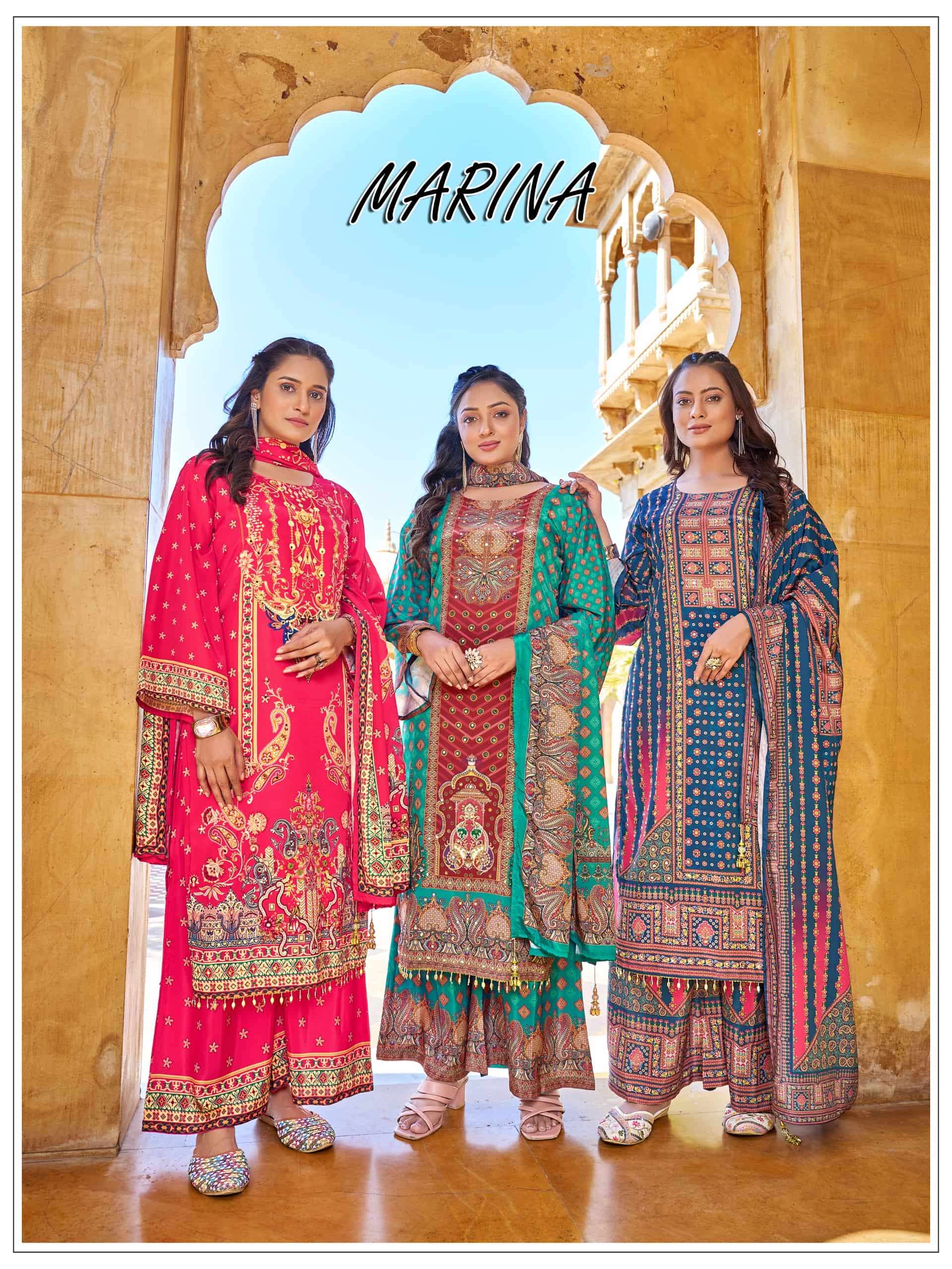 MUKESH MARINA 1001 TO 1006 SERIES CREPE SILK PRINTED STITCHED DRESSES-00097