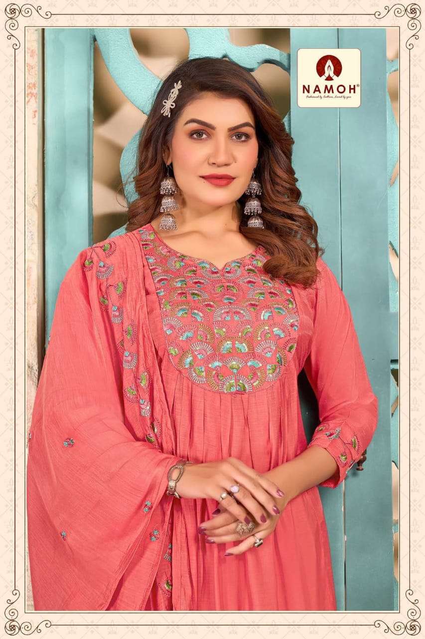 NAMOH DEVANSHI 101 TO 104 SERIES HEAVY CHANDERI EMBROIDERY DRESSES -00320 