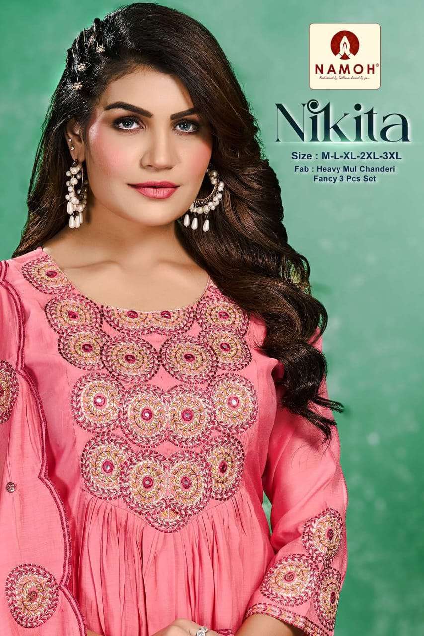 NAMOH NIKITA 101 TO 105 SERIES MAL CHANDERI ANARKALI SUIT-00320