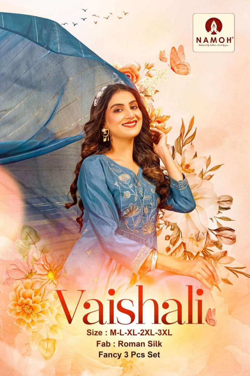 NAMOH VAISHALI 101 TO 105 SERIES ROMAN SILK  EMBROIDERY DRESSES -00320