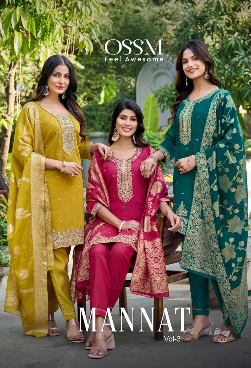 OSSM MANNAT VOL-03 3001 TO 3006 SERIES ROMAN SILK EMBROIDERY DRESSES-00014