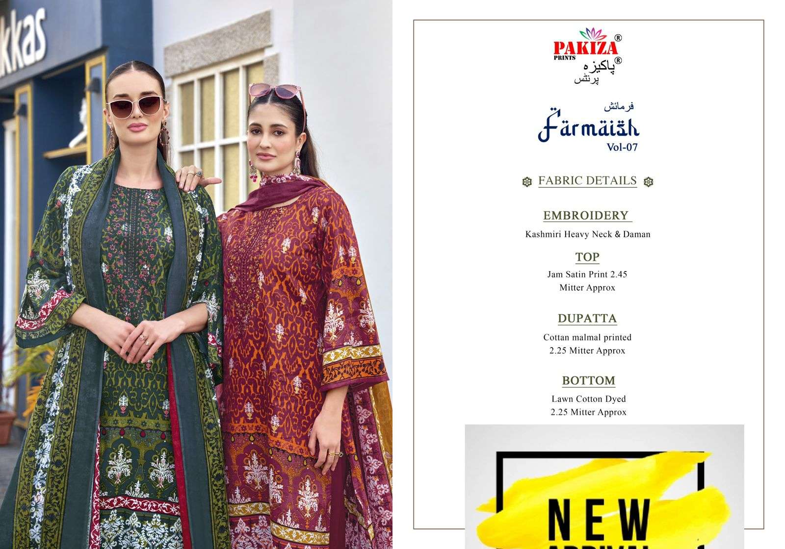 PAKIZA PRINTS FARMAISH VOL-07 7001 TO 7004 SERIES SATIN PRINTED EMBROIDERY DRESSES-00201