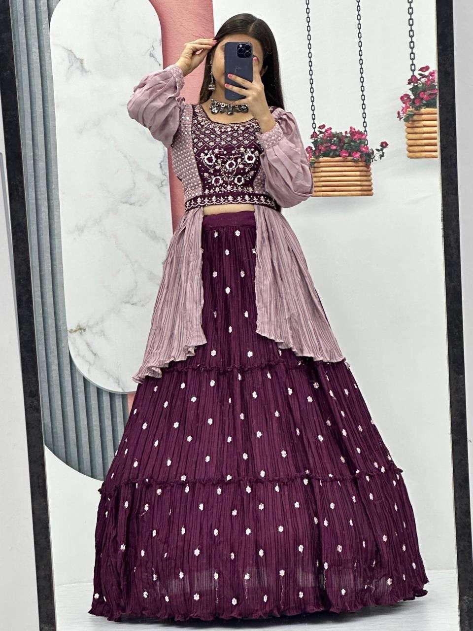 PC-419 BY ASLIWHOLESALE CHINON EMBROIDERY LEHENGAS-00045