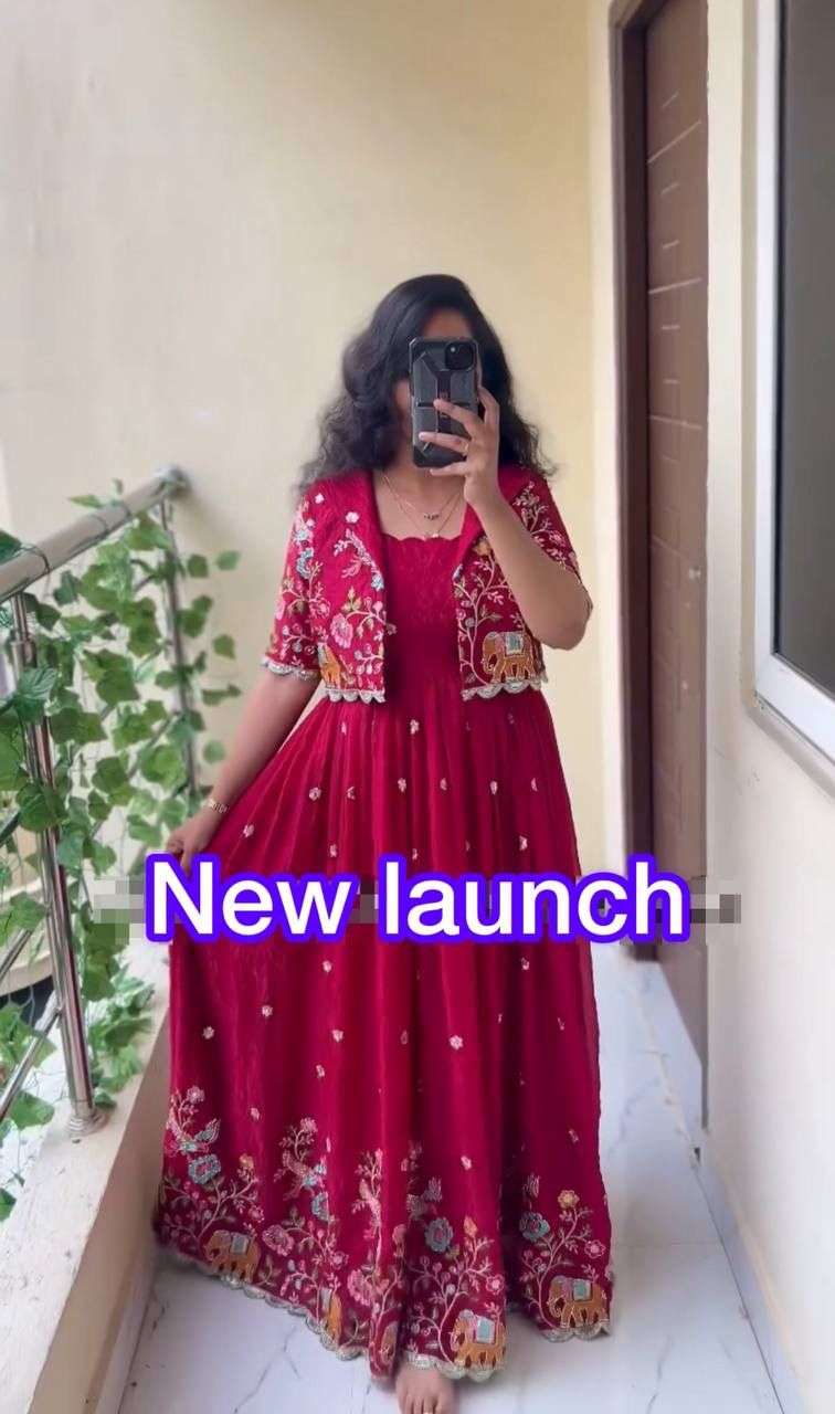 PC-548 BY ASLIWHOLESALE CREPE SILK EMBROIDERY GOWN-00045
