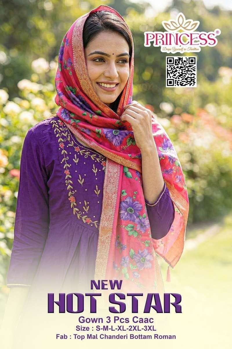 PRINCESS HOT STAR 101 TO 106 SERIES CHANDERI EMBROIDERY DRESSES -00320