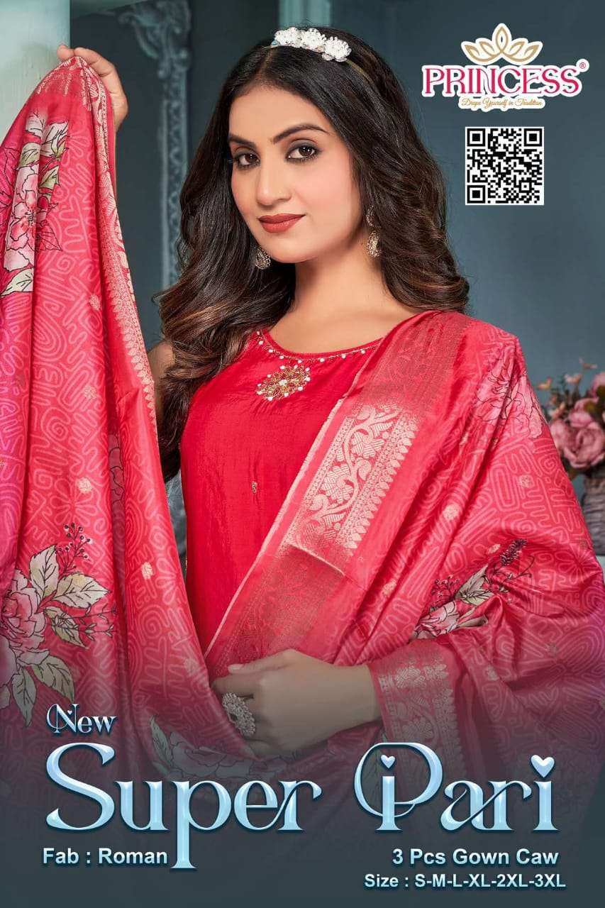 PRINCESS SUPER PARI 101 TO 106 SERIES ROMAN EMBROIDERY PRINTED DRESSES-00320