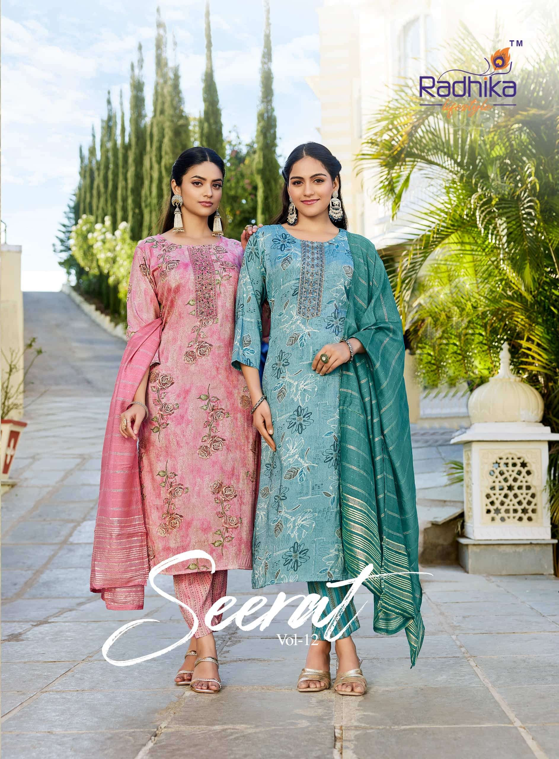 RADHIKA LIFESTYLE SEERAT VOL-12 PURE RAYON PRINTED EMBRODIERY DRESSES-00140
