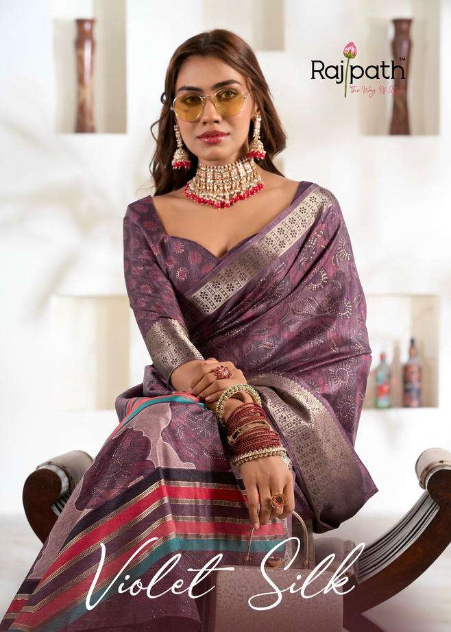 RAJPATH VIOLET SILK  610001 TO 610006 SERIES DOLA SILK PRINTED SAREES - 00004