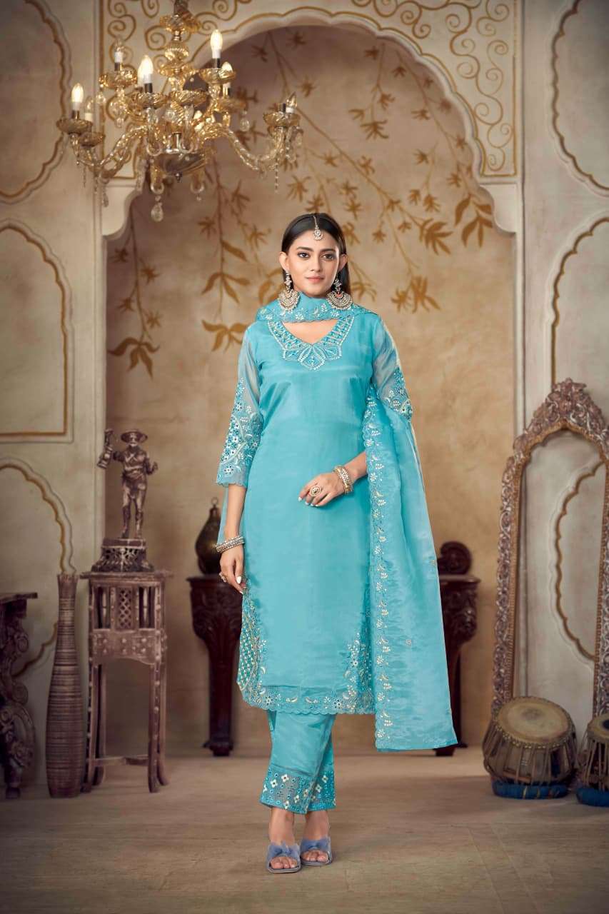 RIZVI VOL-3 BY ASLIWHOLESALE PAKISTANI ORGANZA SUITS-00318