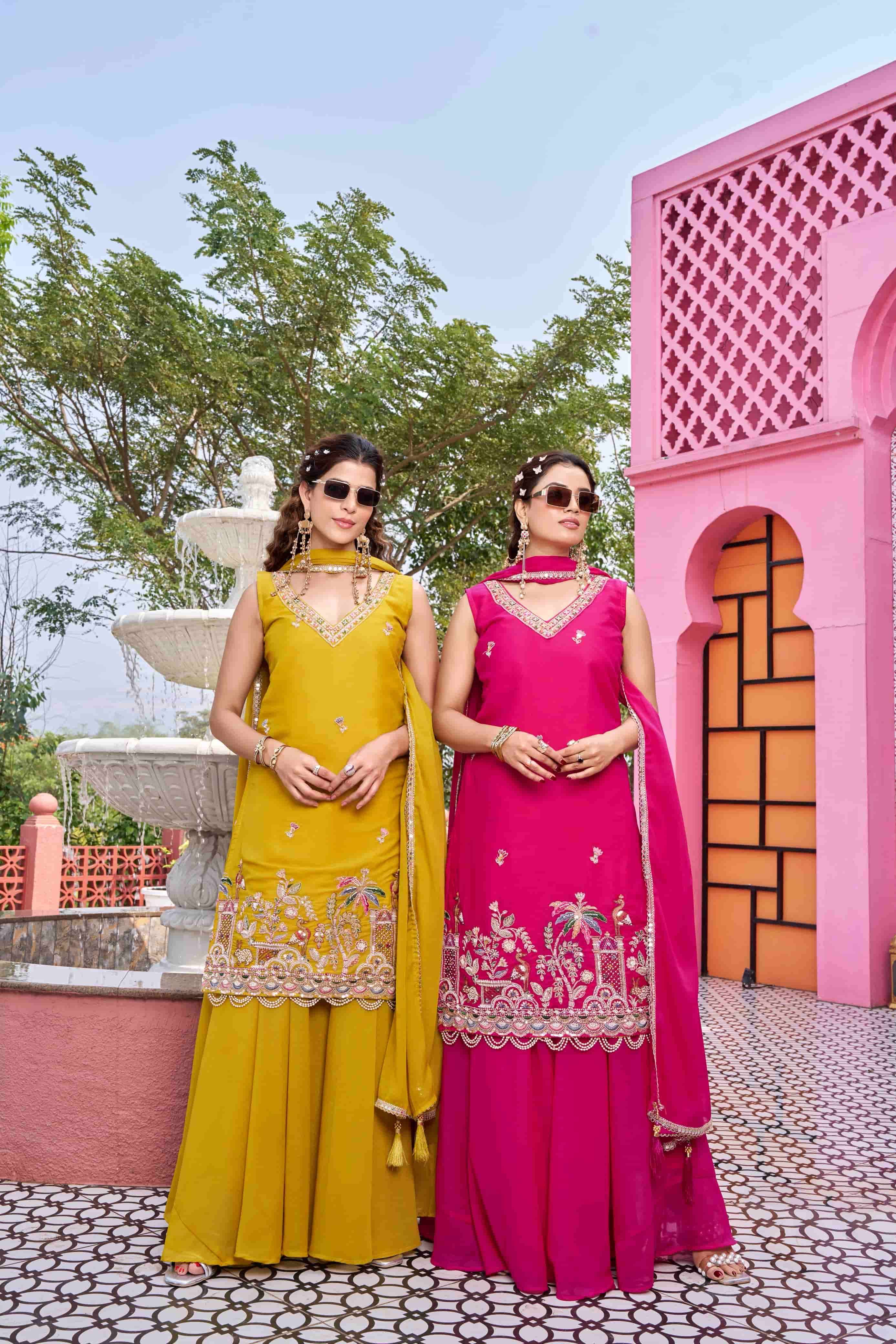 RM-156 BY ASLIWHOLESALE STAR GEORGETTE EMBROIDERY SHRARA DRESSES-00236