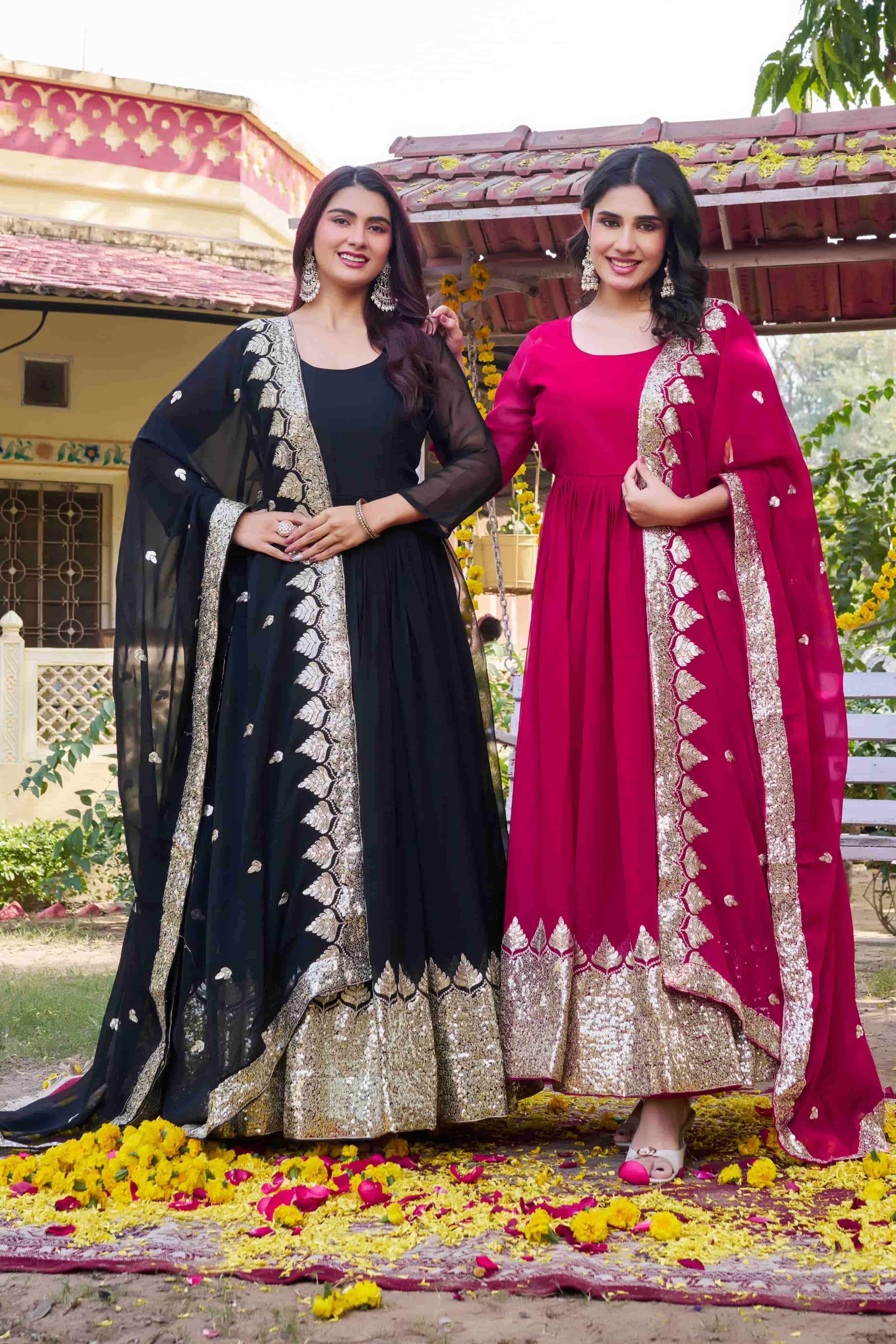 RM-157 BY ASLIWHOLESALE FAUX GEOREGTTE ANARKALI GOWN-00236