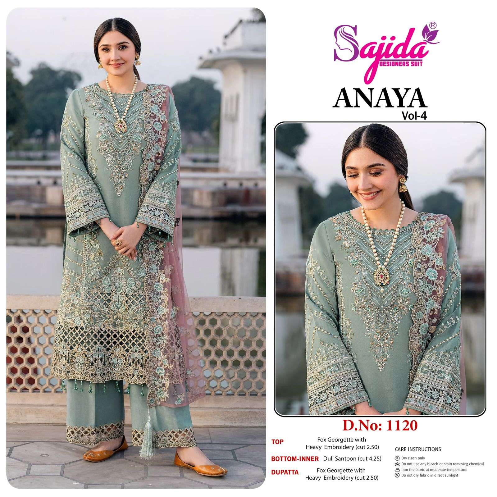 SAJIDA ANAYA VOL-04 SD-1119 TO SD-1121 SERIES PURE GEORGETTE EMBROIDERY PAKISTANI DRESSES-00071
