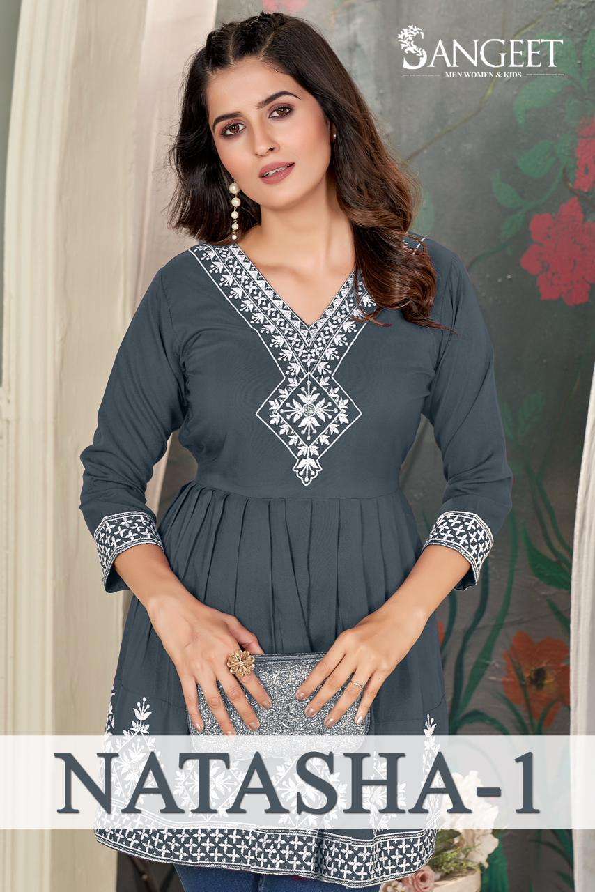 SANGEET NATASHA-1 MALAI RAYON PRINTED TUNICS-00305
