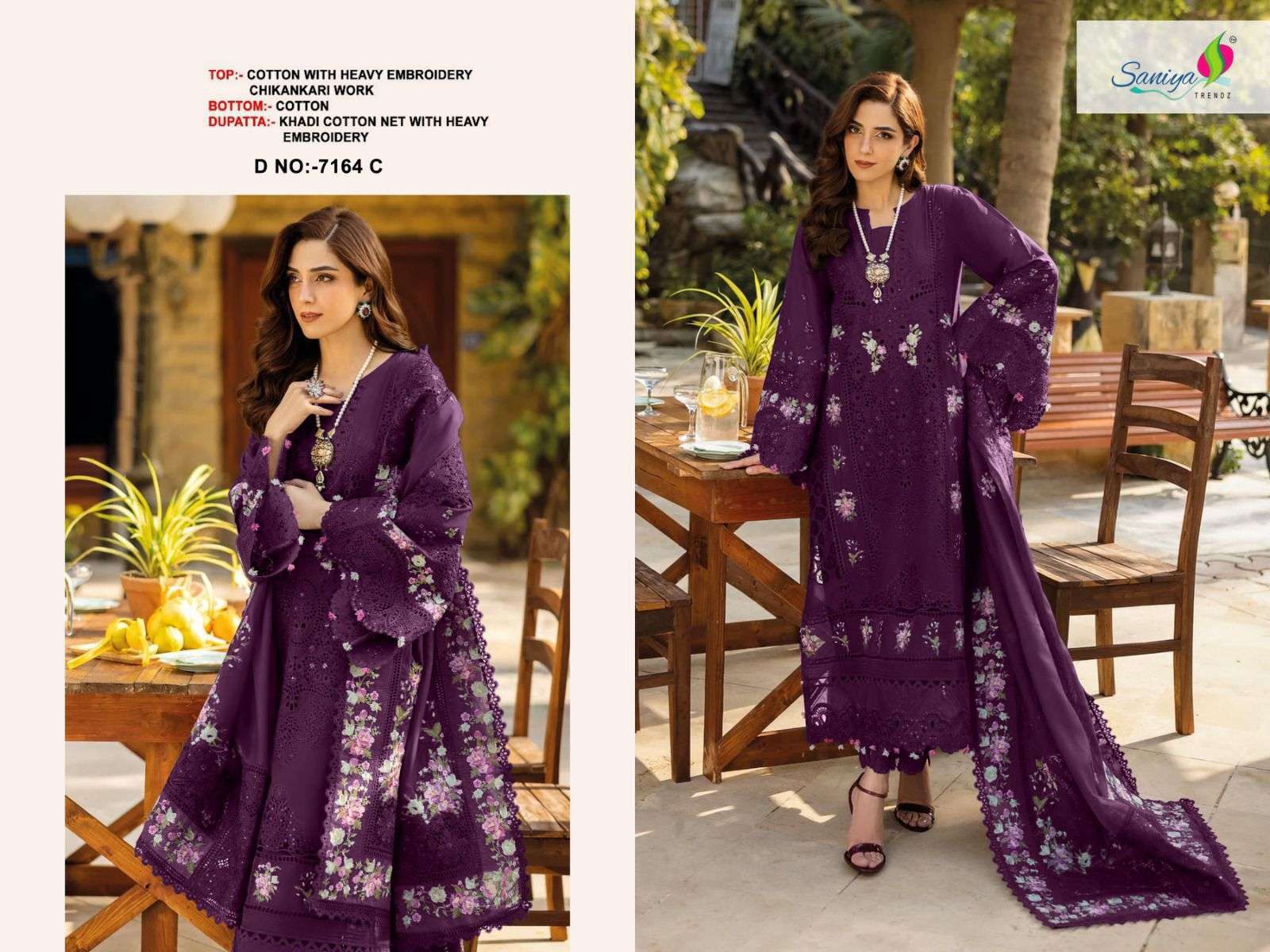SANIYA TRENDZ 7164 SERIES PURE COTTON EMBROIDERY PAKISTANI DRESSES-00071