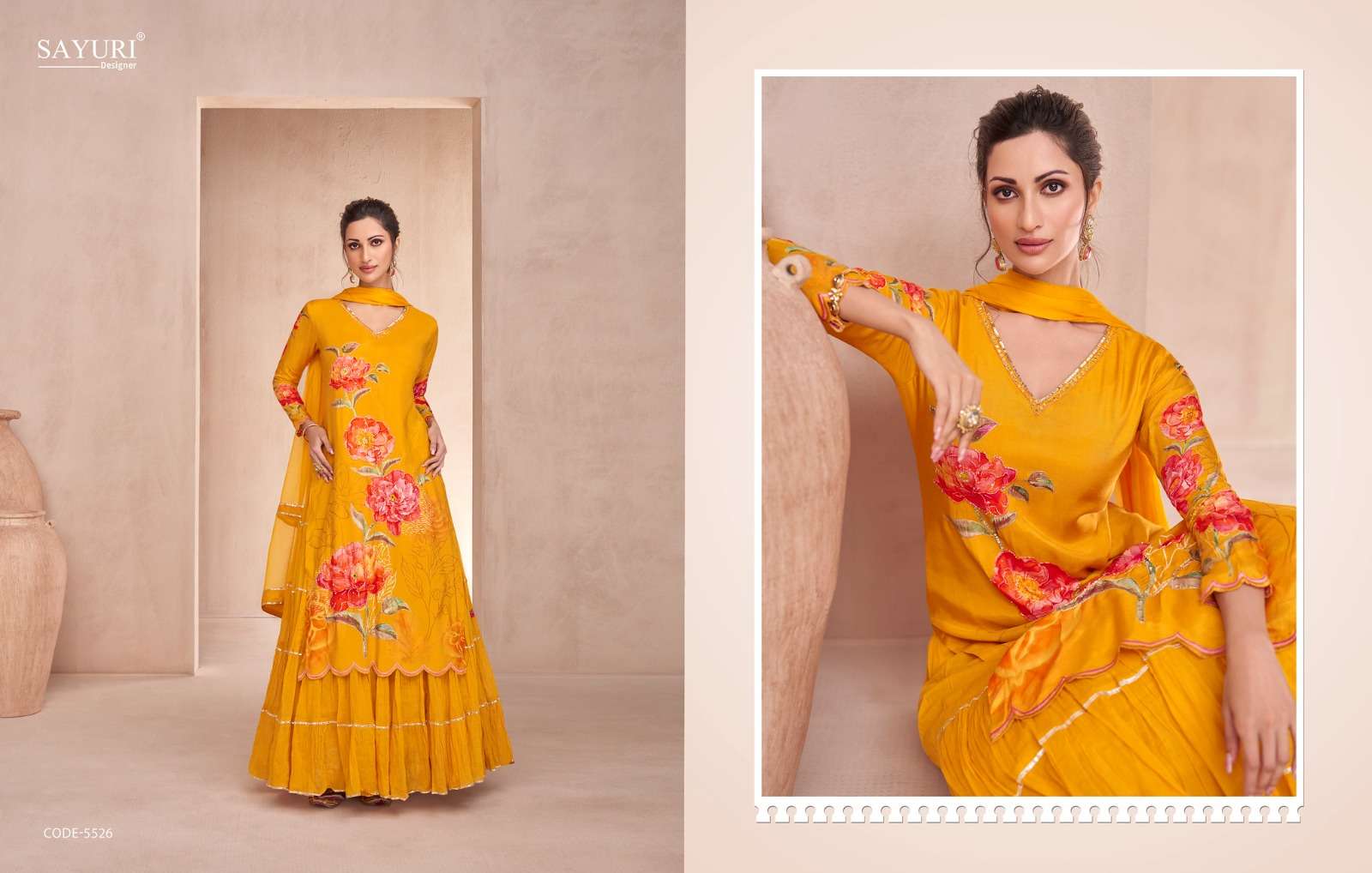 SAYURI DAHLEEZ 5526 & 5528 SERIES MUSLIN EMBROIDERY SHARARA DRESSES-00150