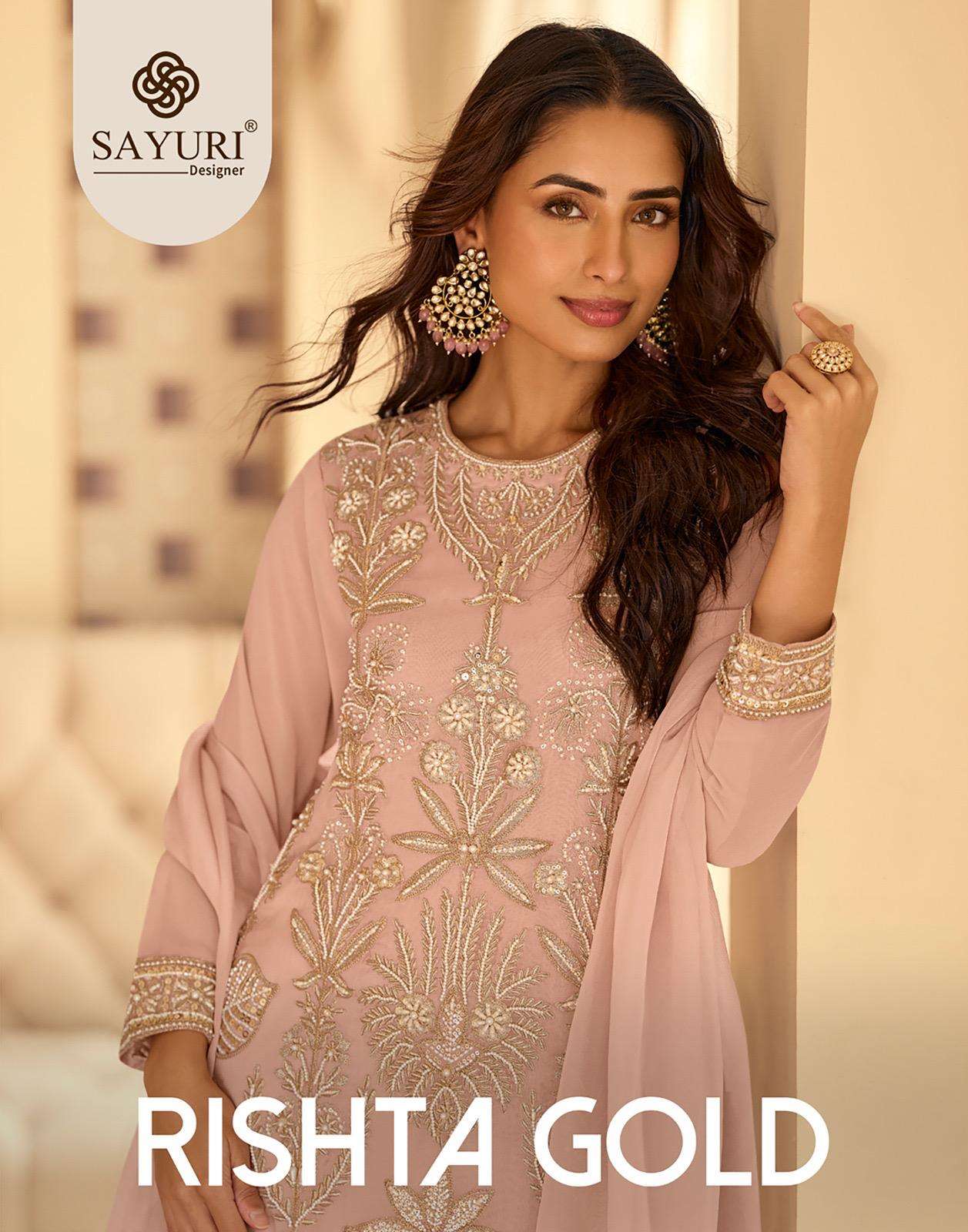 SAYURI RISHTA GOLD 10163 A TO 10163 C SERIES GEORGETTE EMBROIDERY DRESSES-00150