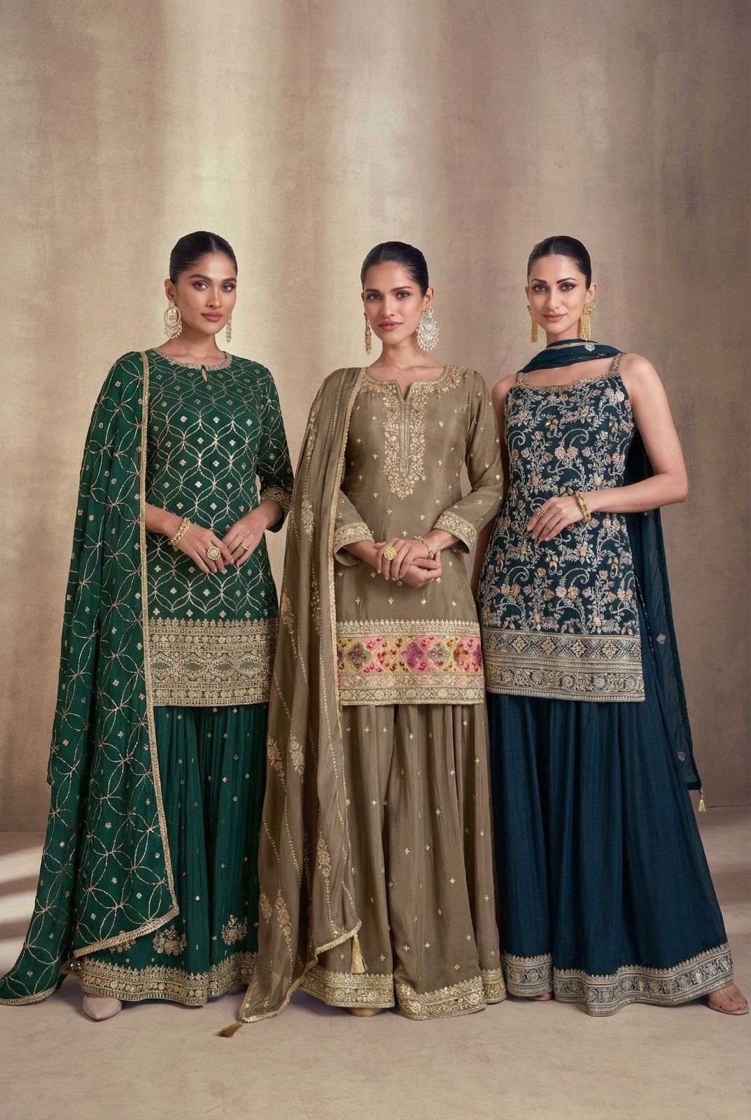 SAYURI SIYONA 5405 TO 5407 SERIES CHINON SILK EMBROIDERY SHARARA DRESSES-00150