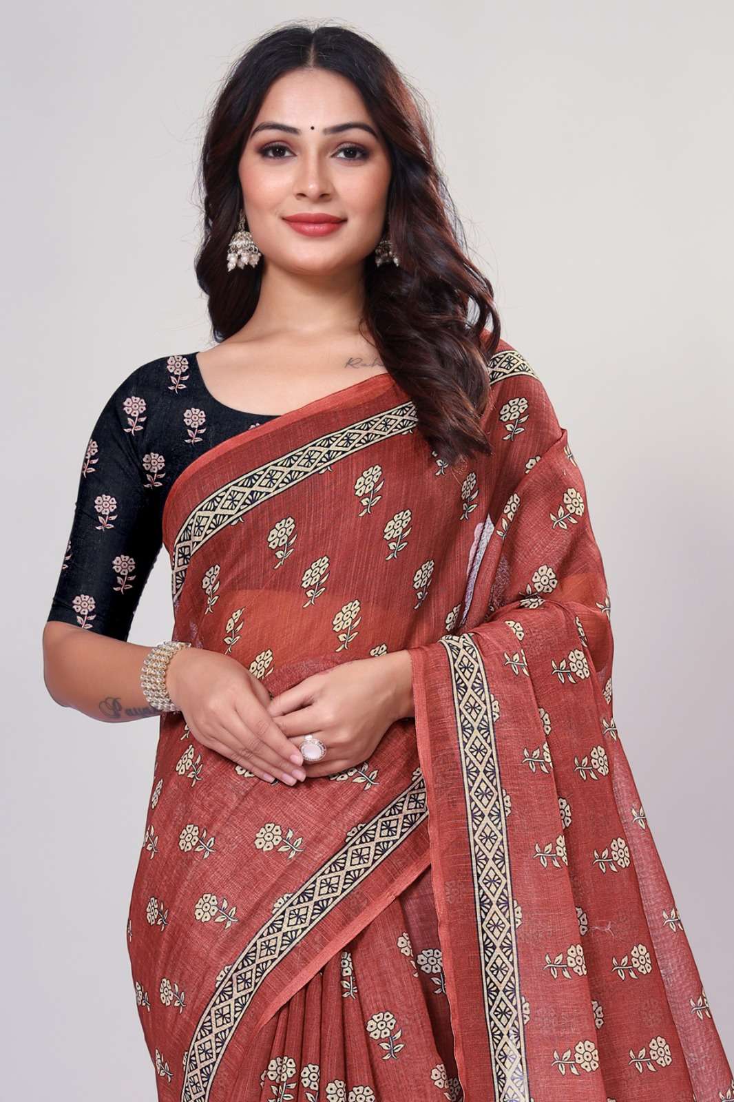 SC-FOSTER BY ASLIWHOLESALE LINEN PRINTED SAREES-00292