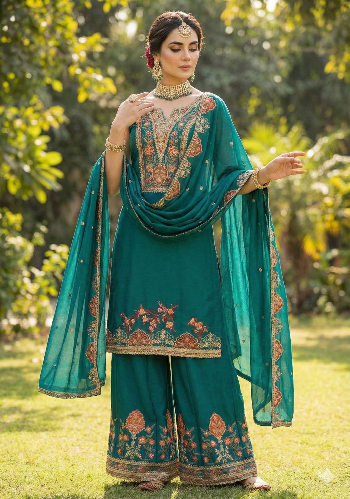 SENHORA KB-3304 COLOUR CHINON EMBROIDERY SHARARA DRESSES-00035