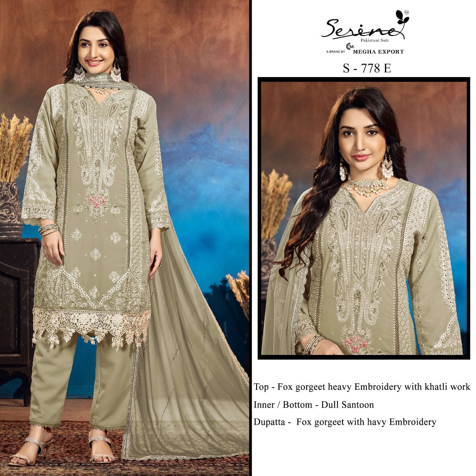 SERINE S-778 E TO H SERIES FAUX GEORGETTE EMBROIDERY DRESSES-00201