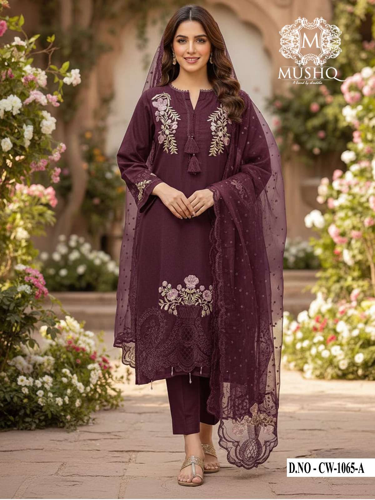 SHRADDHA DESIGNER CW-1065 A TO C SERIES PURE COTTON EMBROIDERY DRESSES-00011