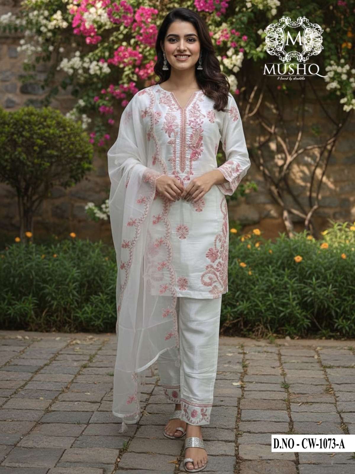 SHRADDHA DESIGNER CW-1073 A TO D SERIES PURE ROMAN SILK EMBROIDERY DRESSES-00011