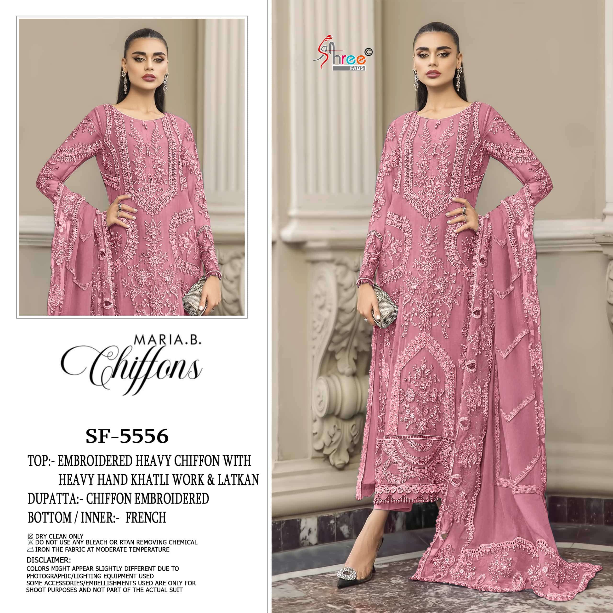 SHREE FAB 5556 A TO D SERIES PURE CHIFFON EMBROIDERY DRESSES-00011