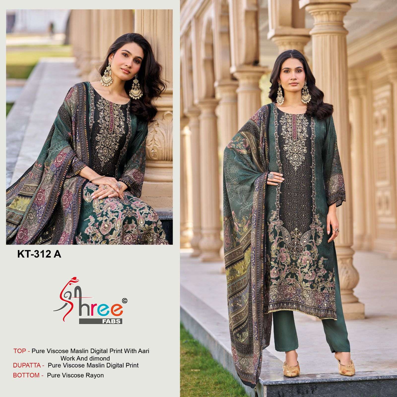 SHREE FAB KT-312 A TO D SERIES MUSLIN PRINTED DRESSES-00201