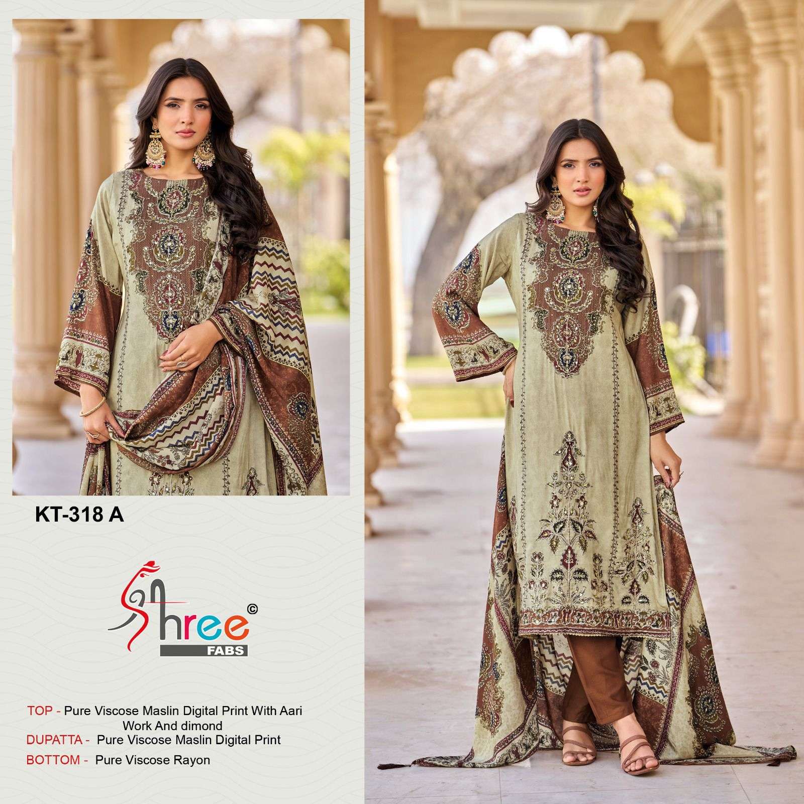 SHREE FAB KT-318 PURE VISCOSE MUSLIN PRINTED PAKISATNI DRESSES-00201
