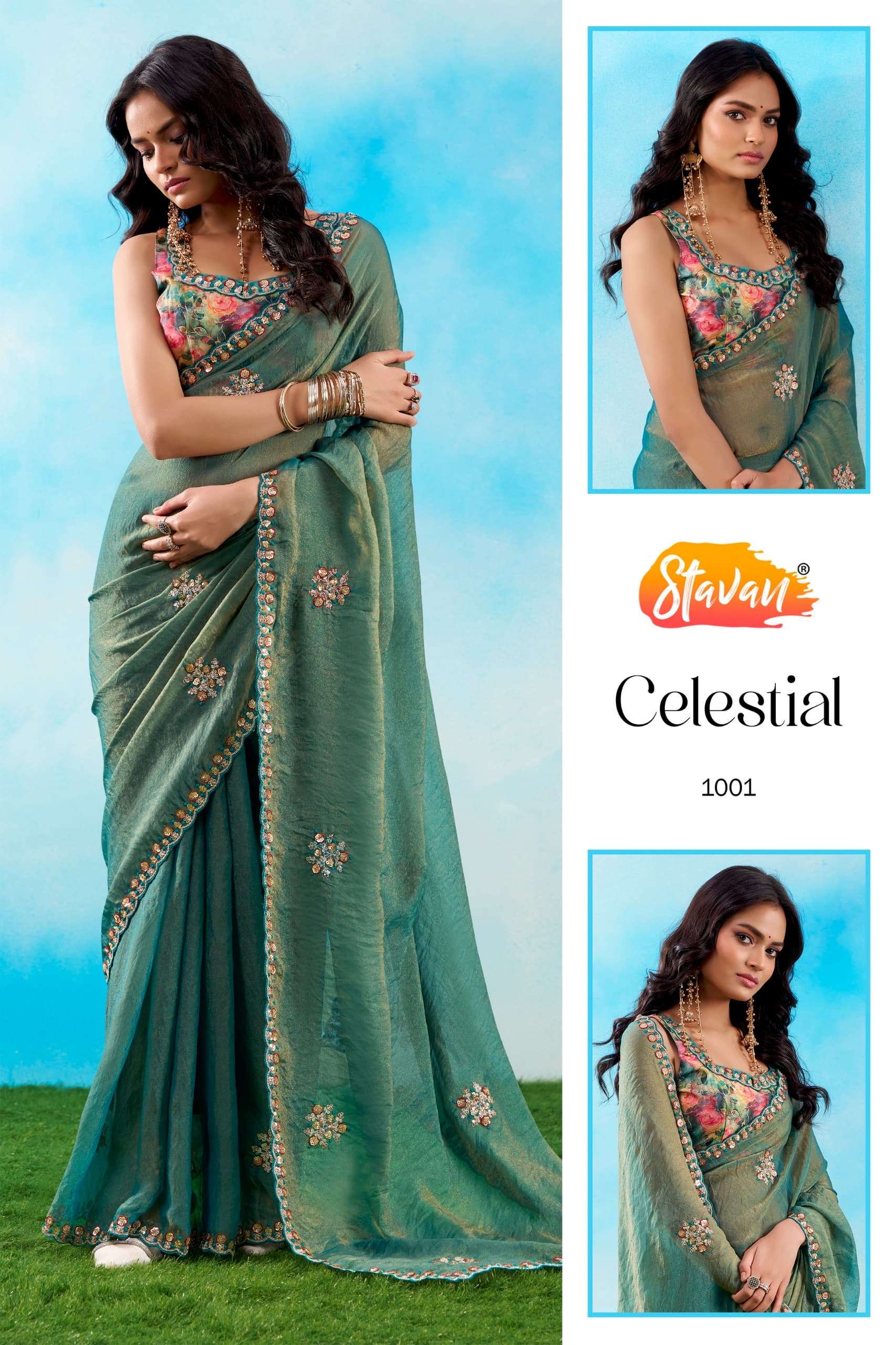 STAVAN CELESTIAL 1001 TO 1010 SERIES PURE FANCY EMBROIDERY SAREES-00004