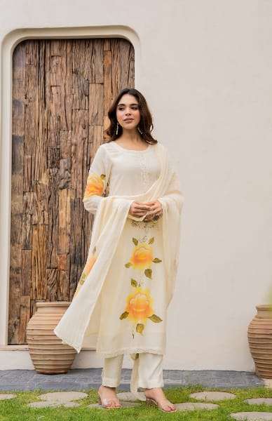 TANISHKA BY ASLIWHOLESALE VISCOSE CHANDERI PRINTED SUIT WITH DUPTTA-00264