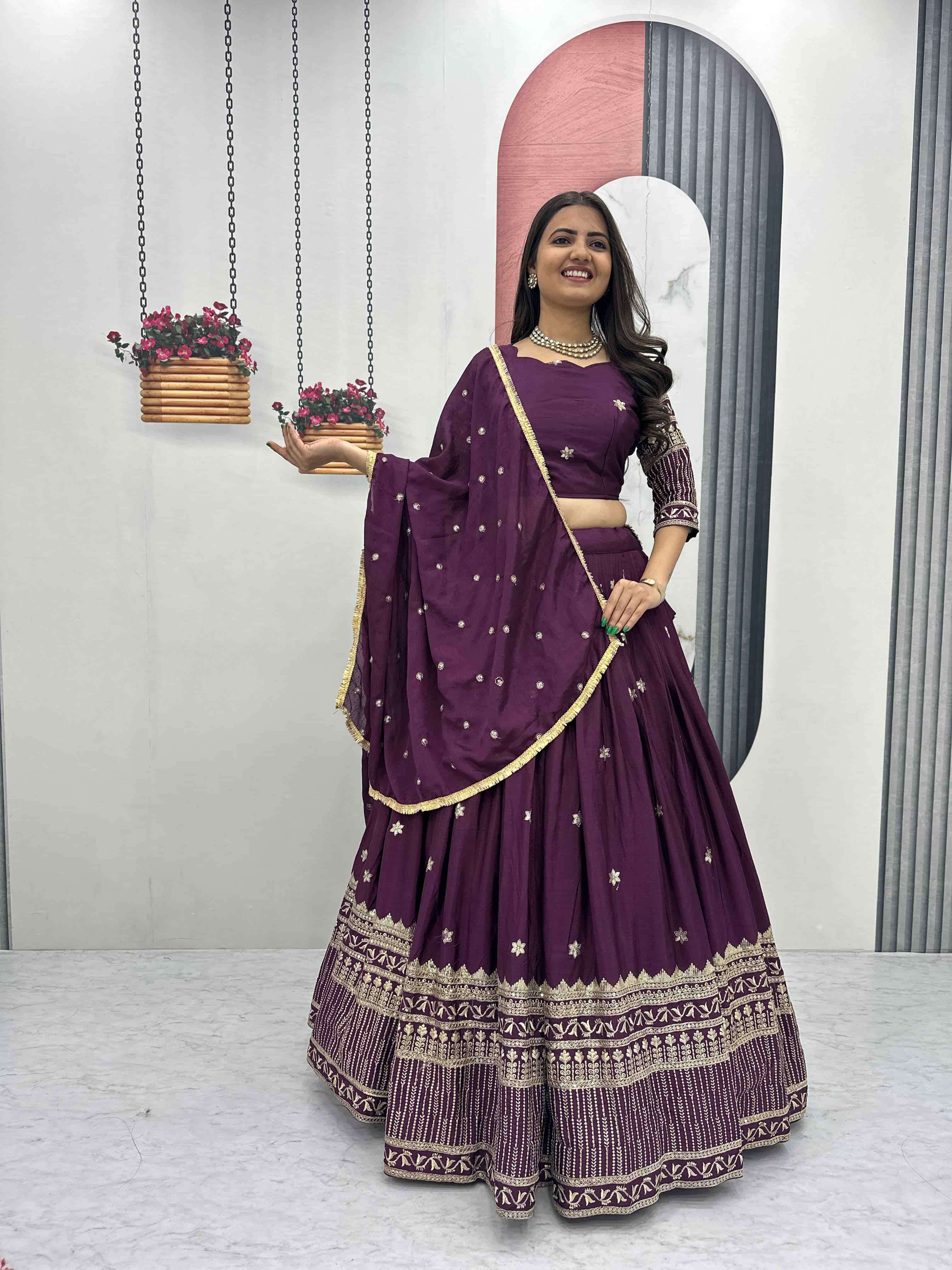 TAPI-306 BY ASLWHOLESALE CHINON EMBROIDERY SEMI-STITCHED LEHENGAS-00185