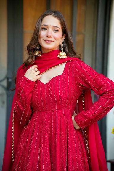 TD-6107 BY ASLIWHOLESALE FAUX BLOOMING ANARKALI SUITS -00235
