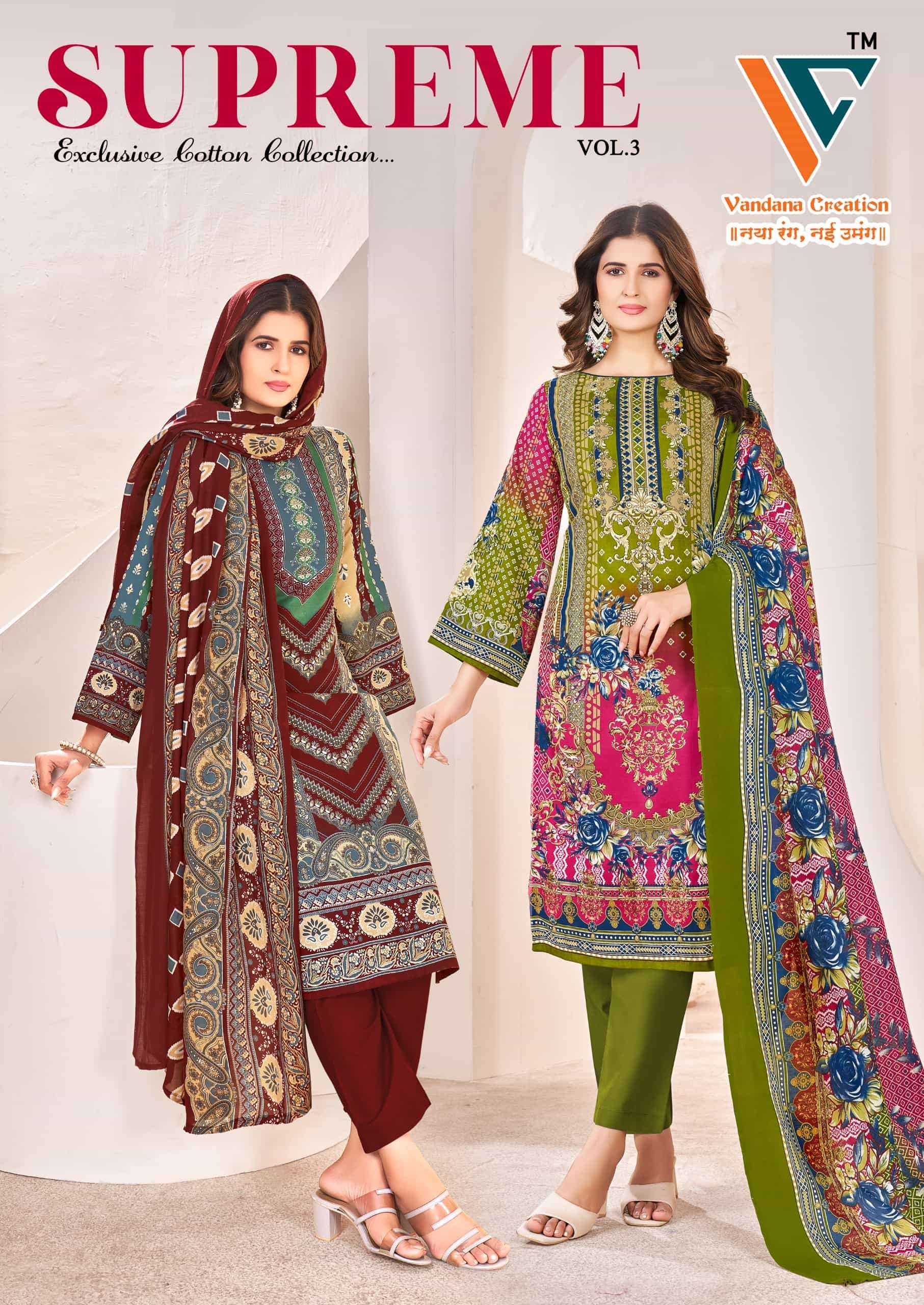 VANDANA CREATION KARACHI SUPRREME VOL-03 3001 TO 3008 SERIES COTTON PRINTED DRESSES-00201