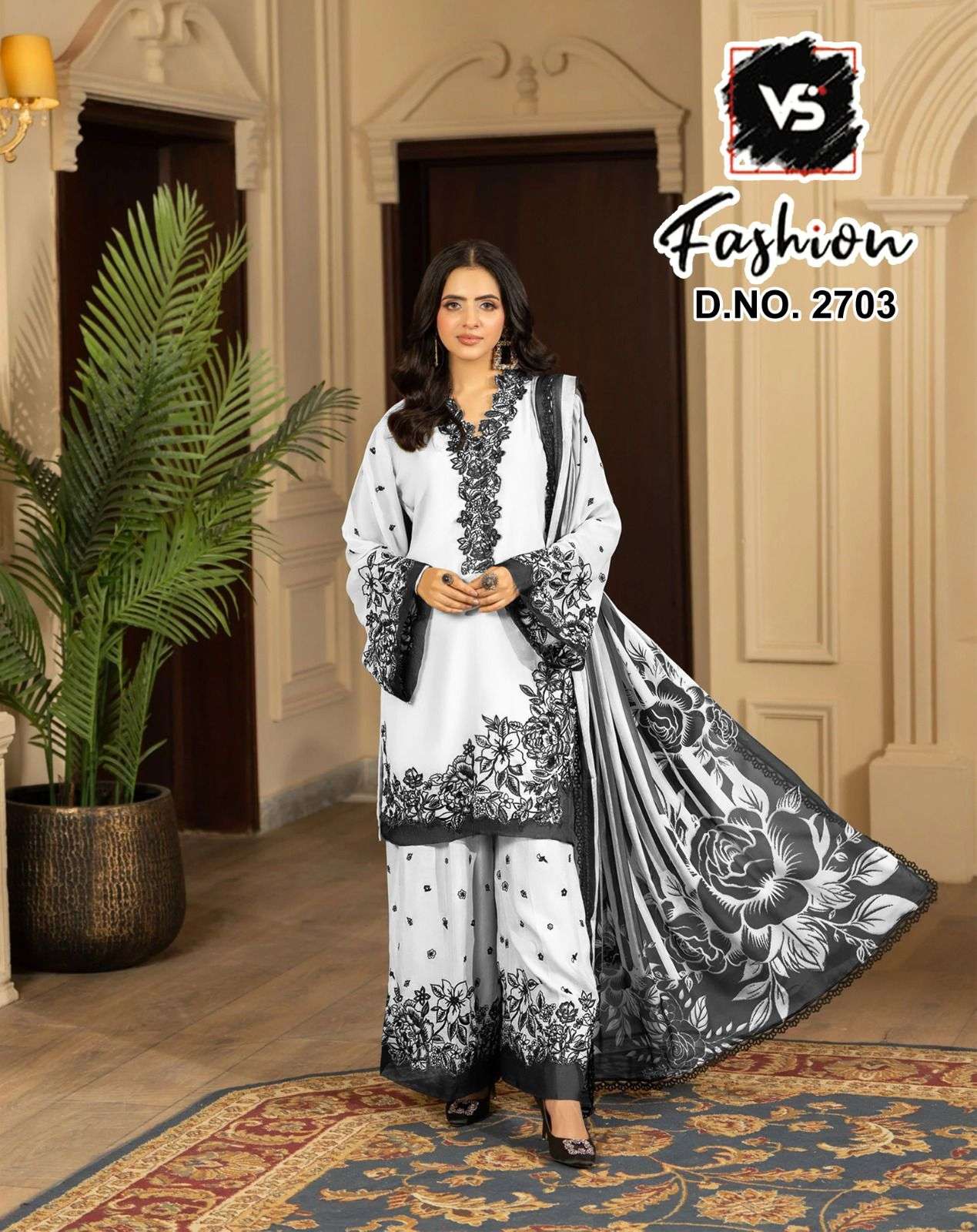 VS.FASHION 2703 SATIN EMBROIDERY PAKISTANI DRESSES - 00312