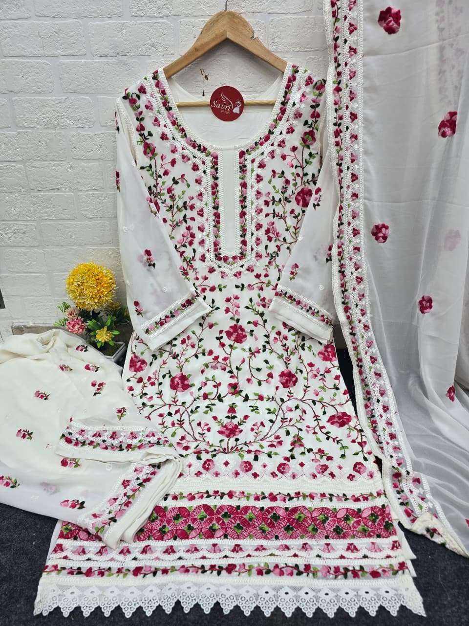 WHITE BLACK BY ASLIWHOLESALE GEORGETTE EMBROIDERY SUITS - 00318                                     ...