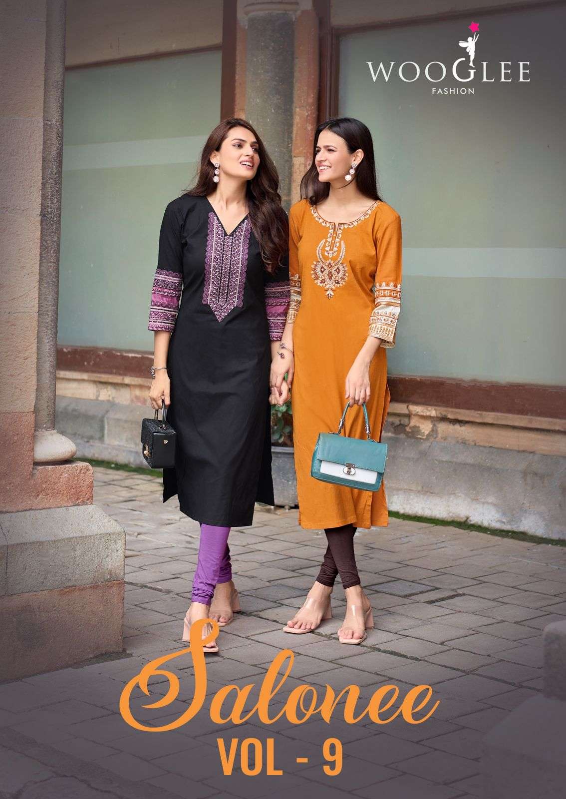 WOOGLEE SALONEE VOL-09 3042 TO 3047 SERIES PURE RAYON HADNWORK KURTIS-00014