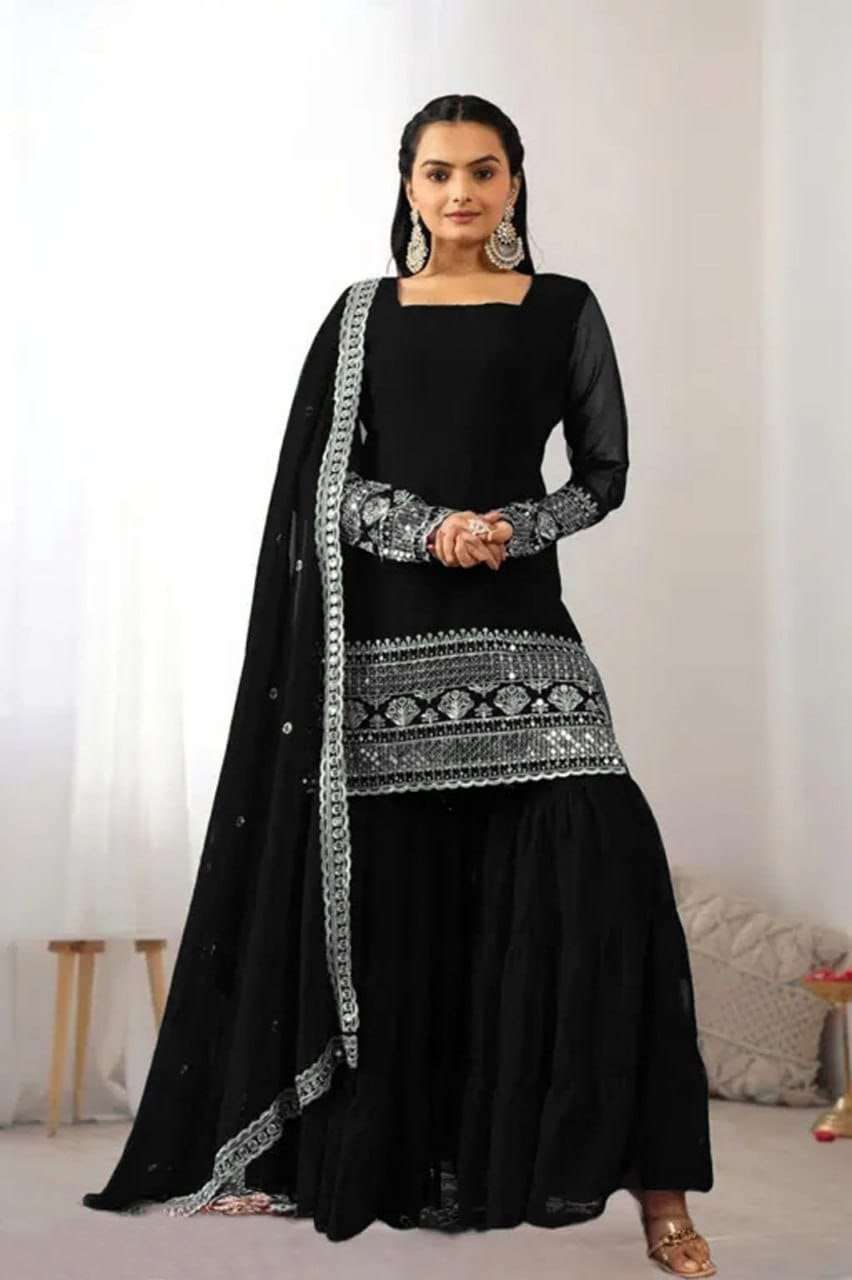 YD-031 BY ASLIWHOLESALE FAUX GEORGETTE SHARARA EMBROIDERY SUIT WITH DUPTTA-00104