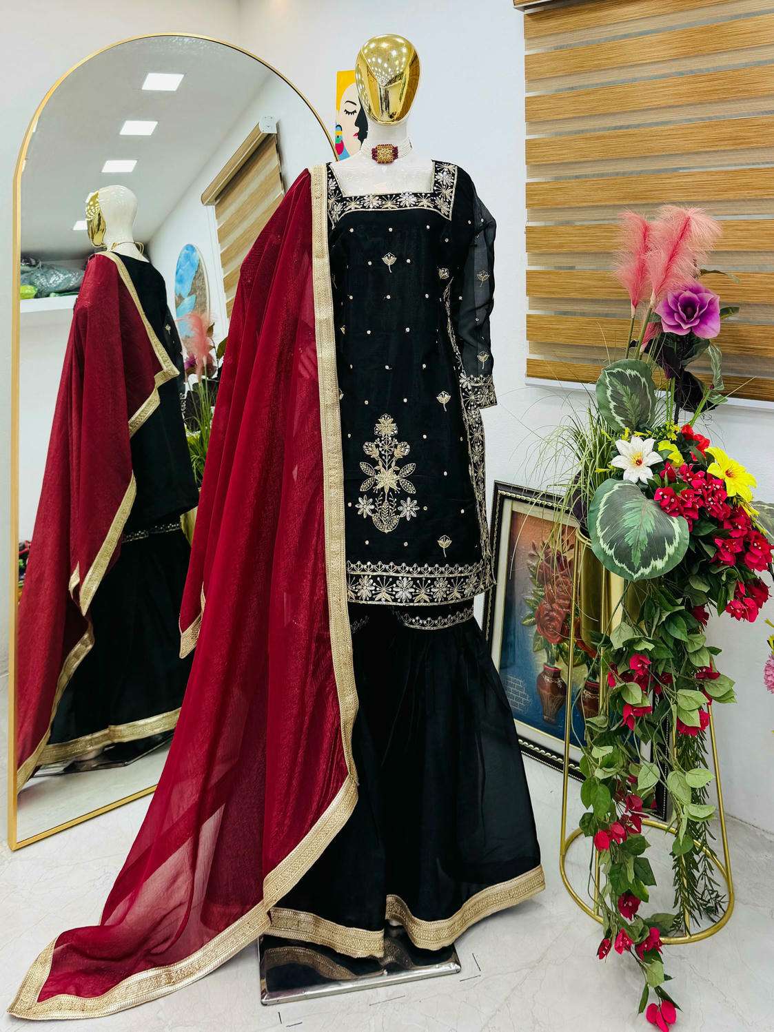 ZC-8010 BY ASLIWHOLESALE JIMMY CHOO EMBROIDERY SHARARA SUIT - 00267