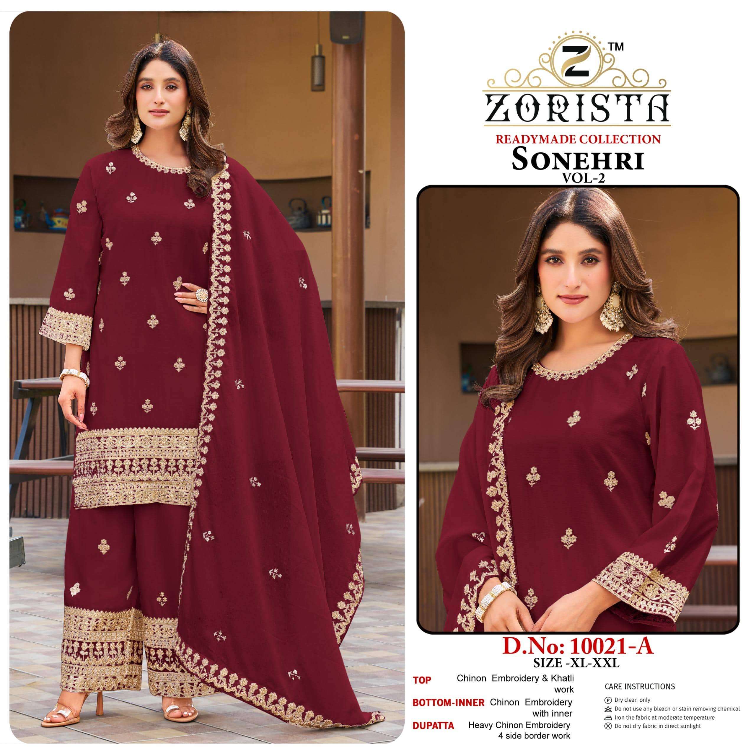 ZORISTA SONEHRI VOL-2 10021 A TO D SERIES CHINON SILK PAKISTANI SUITS-00011