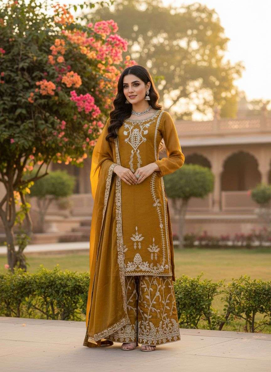 1579 HIT COLOUR BY ASLIWHOLESALE SILK EMBROIDERY SHARARA DRESSES-00241