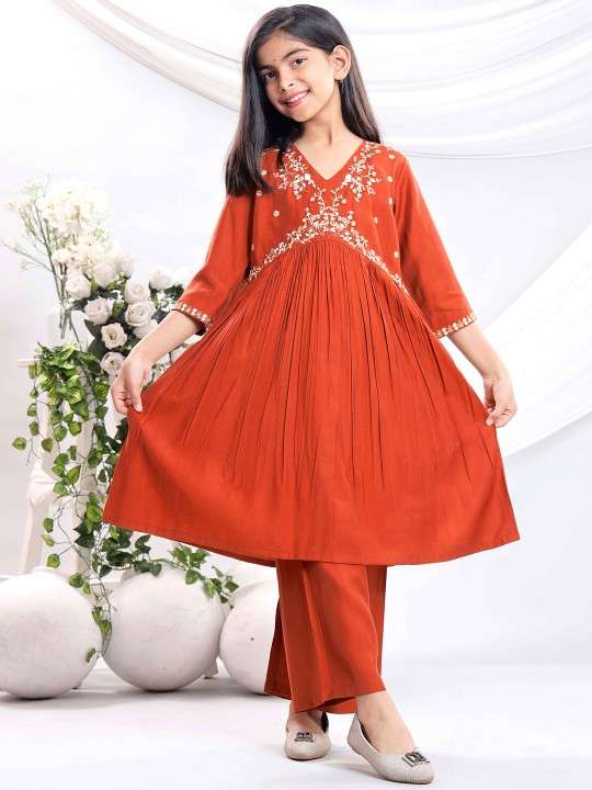 206 SERIES BY ASLIWHOLESALE VISCOSE EMBROIDERY KIDS ANARKALI SUIT-00293