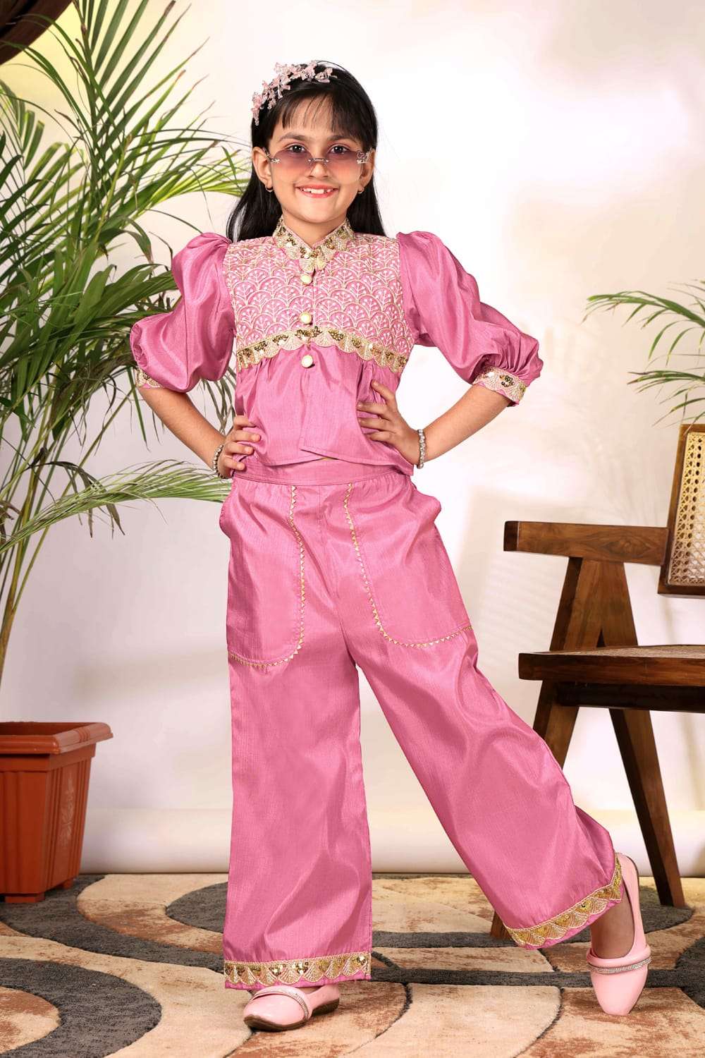236 SERIES BY ASLIWHOLESALE COTTON BLEND STITCHED TOP AND PALAZZO-00293