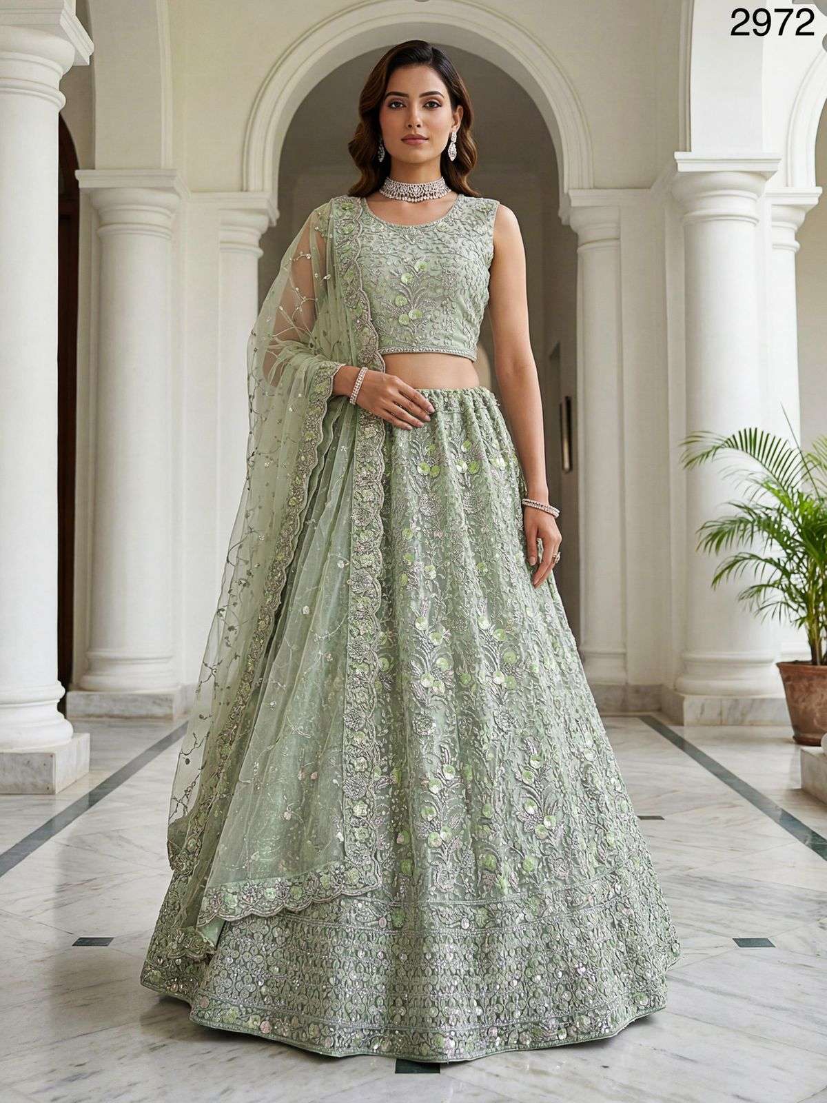2972 HIT COLOUR BY ASLIWHOLESALE NET EMBROIDERY SEMI-STITCHED LEHENGAS-00130
